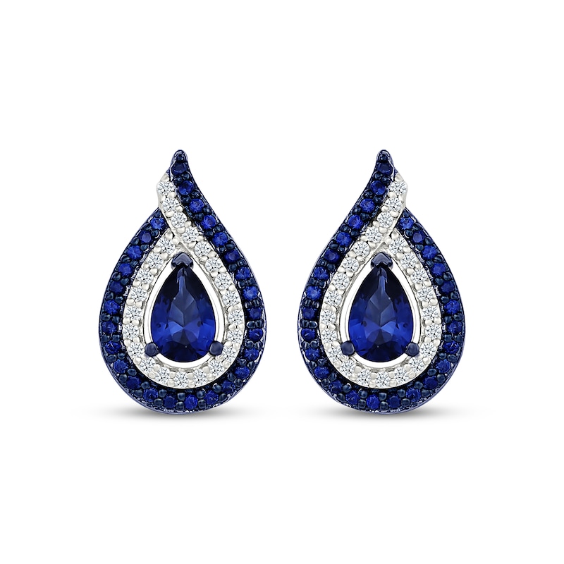 Main Image 2 of Pear-Shaped Blue and White Lab-Created Sapphire Flame Earrings Sterling Silver