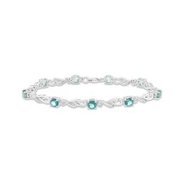 Oceanic Blue Topaz & White Lab-Created Sapphire Link Bracelet Sterling Silver 7.25"