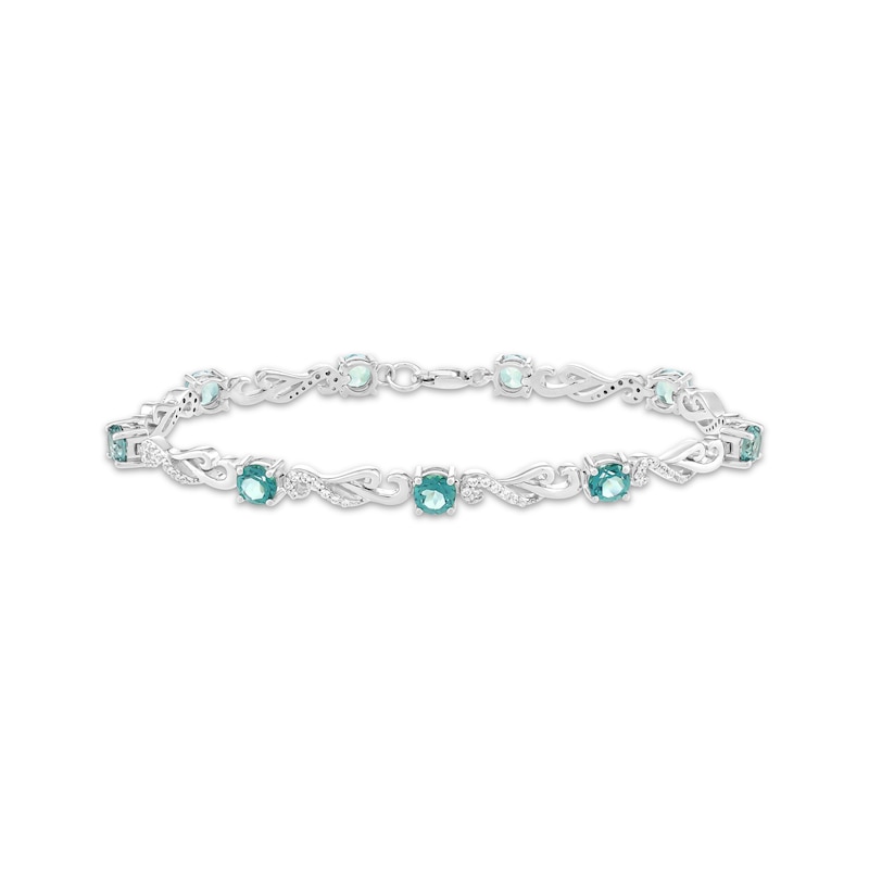 Main Image 1 of Oceanic Blue Topaz & White Lab-Created Sapphire Link Bracelet Sterling Silver 7.25&quot;