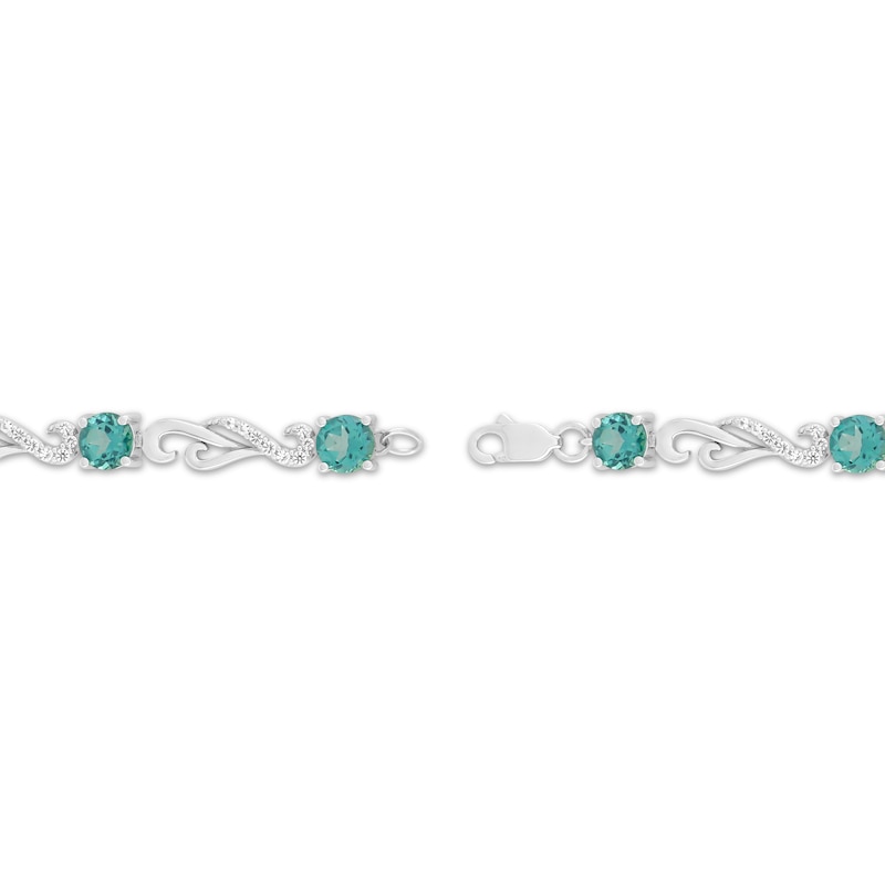 Main Image 2 of Oceanic Blue Topaz & White Lab-Created Sapphire Link Bracelet Sterling Silver 7.25&quot;