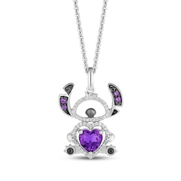 Disney Treasures Lilo & Stitch Heart-Shaped Amethyst & Diamond Necklace 1/10 ct tw Sterling Silver 19&quot;