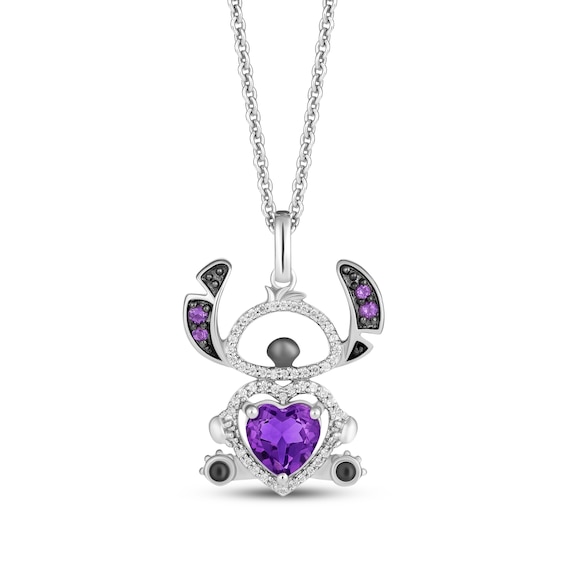 Disney Treasures Lilo & Stitch Heart-Shaped Amethyst & Diamond Necklace 1/10 ct tw Sterling Silver 19"