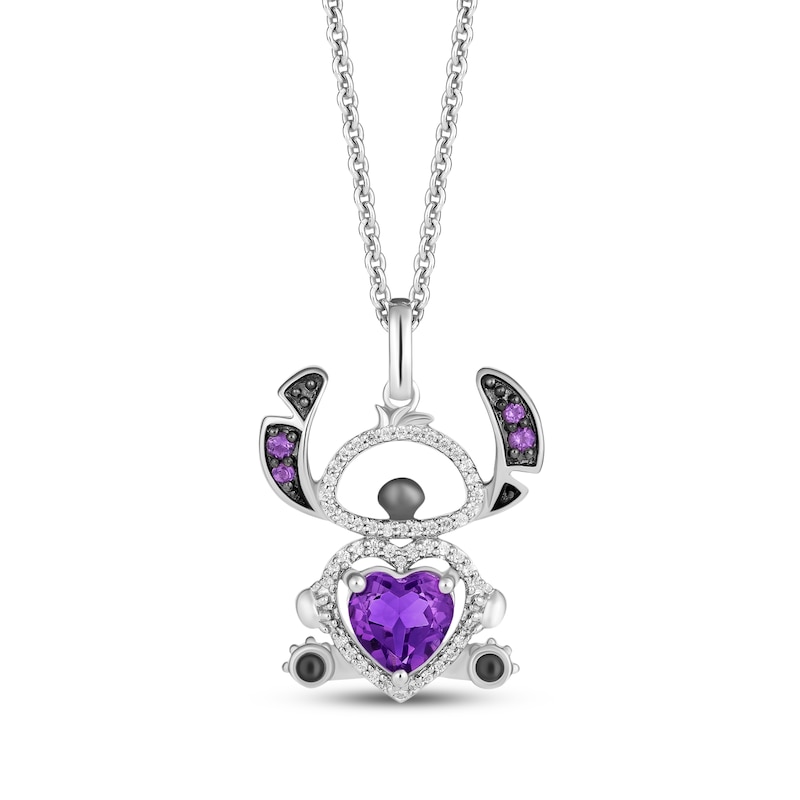 Main Image 1 of Disney Treasures Lilo & Stitch Heart-Shaped Amethyst & Diamond Necklace 1/10 ct tw Sterling Silver 19&quot;