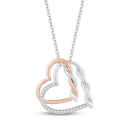 Hallmark Diamonds Intertwined Hearts Necklace 1/20 ct tw Sterling Silver & 10K Rose Gold 18&quot;