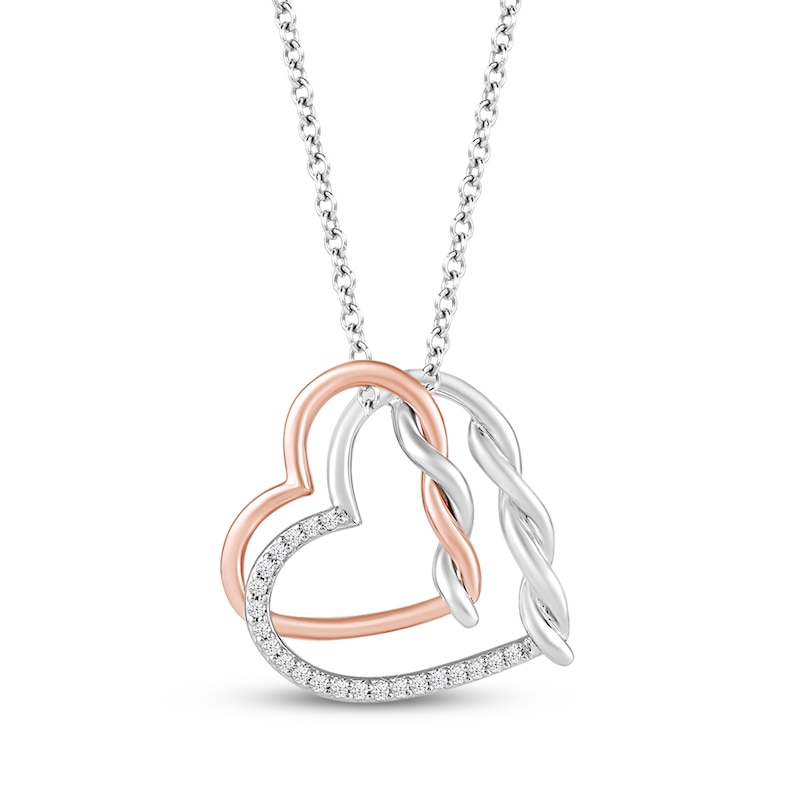 Main Image 1 of Hallmark Diamonds Intertwined Hearts Necklace 1/20 ct tw Sterling Silver & 10K Rose Gold 18&quot;