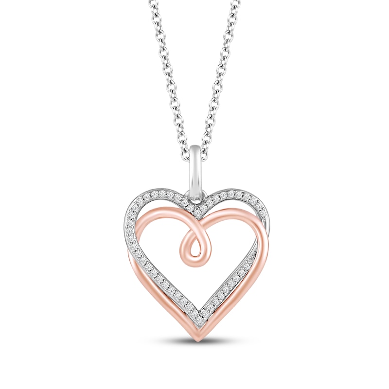 Main Image 1 of Hallmark Diamonds Looping Hearts Necklace 1/10 ct tw Sterling Silver & 10K Rose Gold 18&quot;