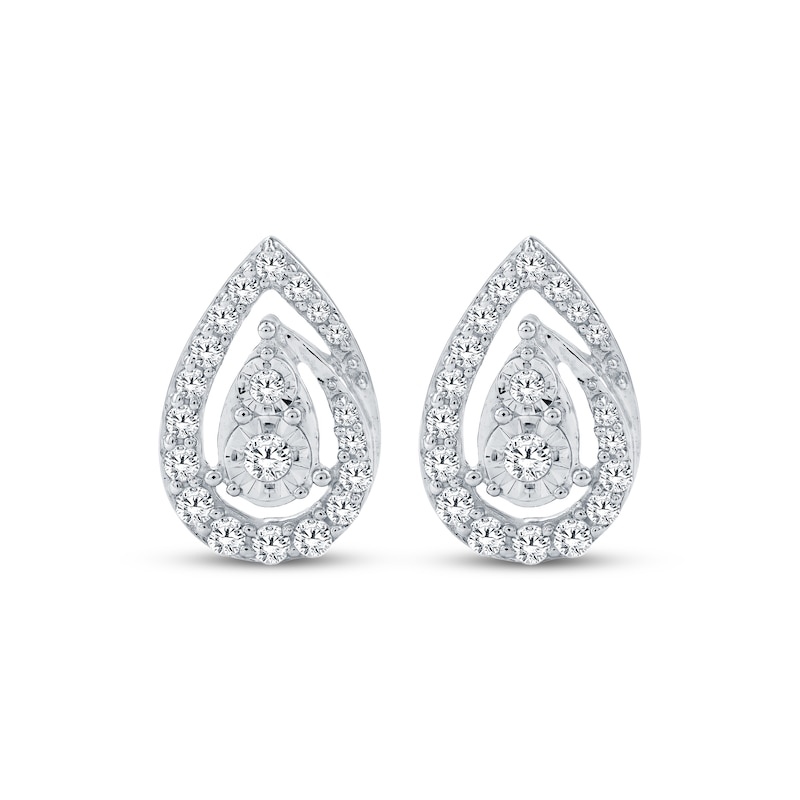 Main Image 2 of Multi-Diamond Teardrop-Shaped Stud Earrings 1/3 ct tw 10K White Gold