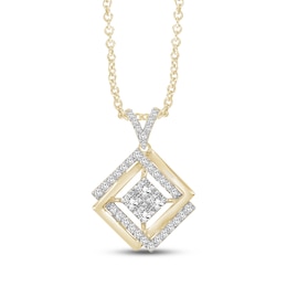 Diamond Overlapping Squares Necklace 1/3 ct tw 10K Yellow Gold 18&quot;