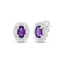 Oval-Cut Amethyst & White Lab-Created Sapphire Halo Stud Earrings Sterling Silver