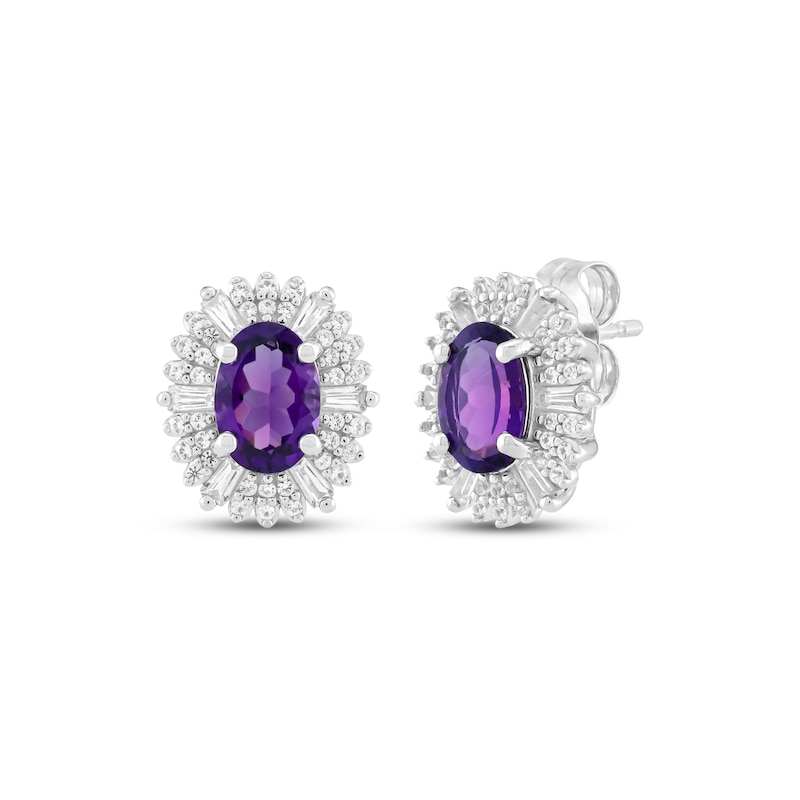 Main Image 1 of Oval-Cut Amethyst & White Lab-Created Sapphire Halo Stud Earrings Sterling Silver