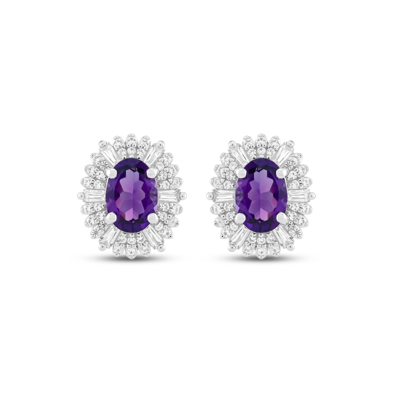 Main Image 2 of Oval-Cut Amethyst & White Lab-Created Sapphire Halo Stud Earrings Sterling Silver