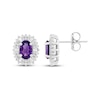 Thumbnail Image 3 of Oval-Cut Amethyst & White Lab-Created Sapphire Halo Stud Earrings Sterling Silver