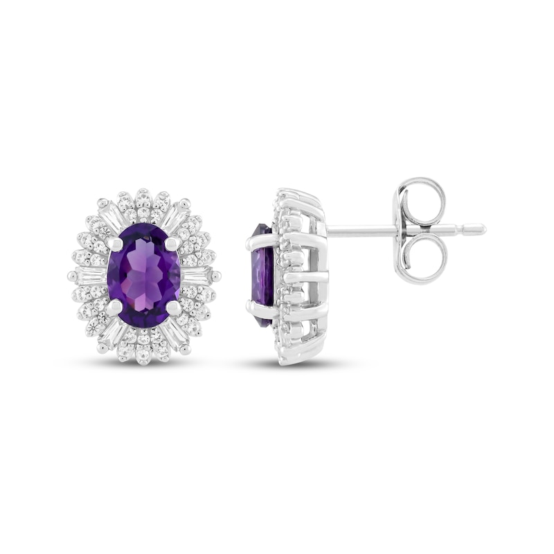 Main Image 3 of Oval-Cut Amethyst & White Lab-Created Sapphire Halo Stud Earrings Sterling Silver