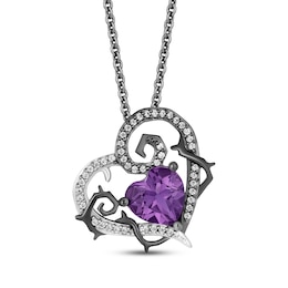 Disney Treasures The Nightmare Before Christmas Amethyst & Diamond Heart Necklace 1/8 ct tw Sterling Silver 18&quot;