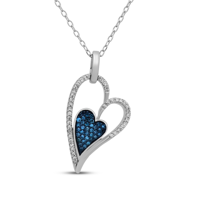 Main Image 1 of Blue & White Multi-Diamond Double Heart Necklace 1/5 ct tw Sterling Silver 18&quot;