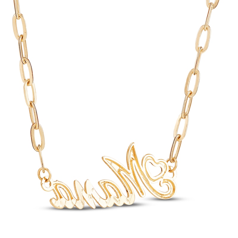 Main Image 2 of &quot;Mama&quot; with Heart Paperclip Chain Necklace Hollow 10K Yellow Gold 18&quot;