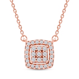 Multi-Diamond Cushion Halo Necklace 1/6 ct tw 10K Rose Gold 18&quot;