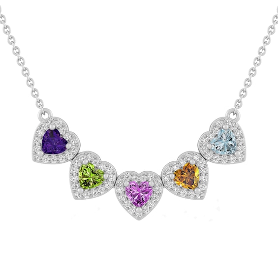 Birthstone Family & Mother's Hearts Necklace (1-5 Stones)