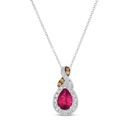 Le Vian Chocolate Twist Pear-Shaped Ruby Necklace 1/5 ct tw Diamonds 14K Vanilla Gold