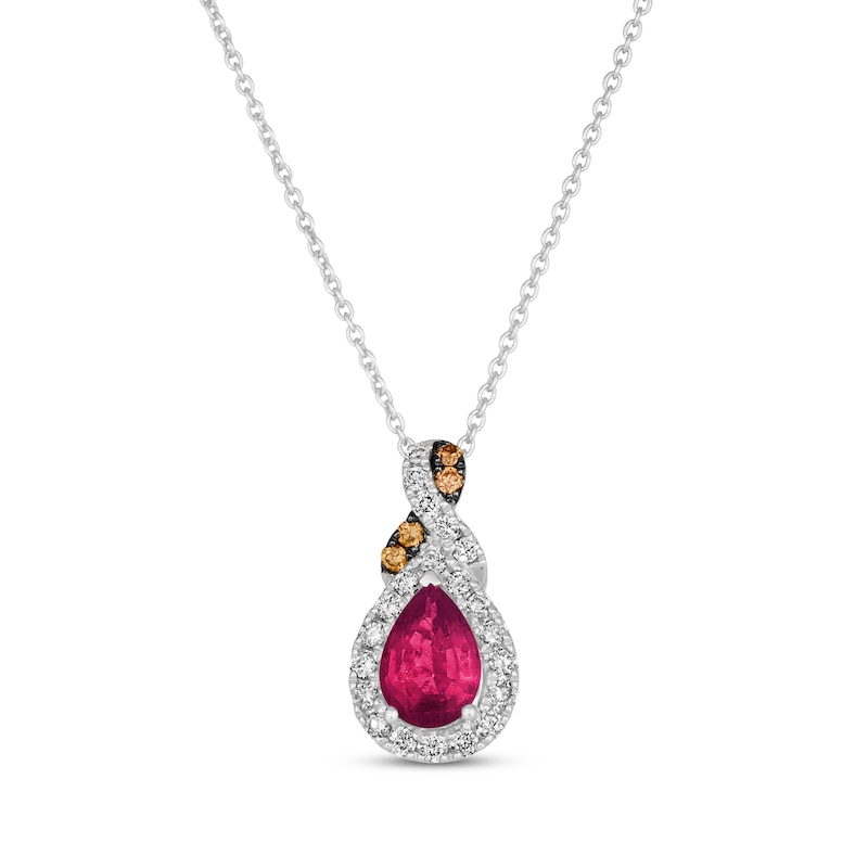 Main Image 1 of Le Vian Chocolate Twist Pear-Shaped Ruby Necklace 1/5 ct tw Diamonds 14K Vanilla Gold