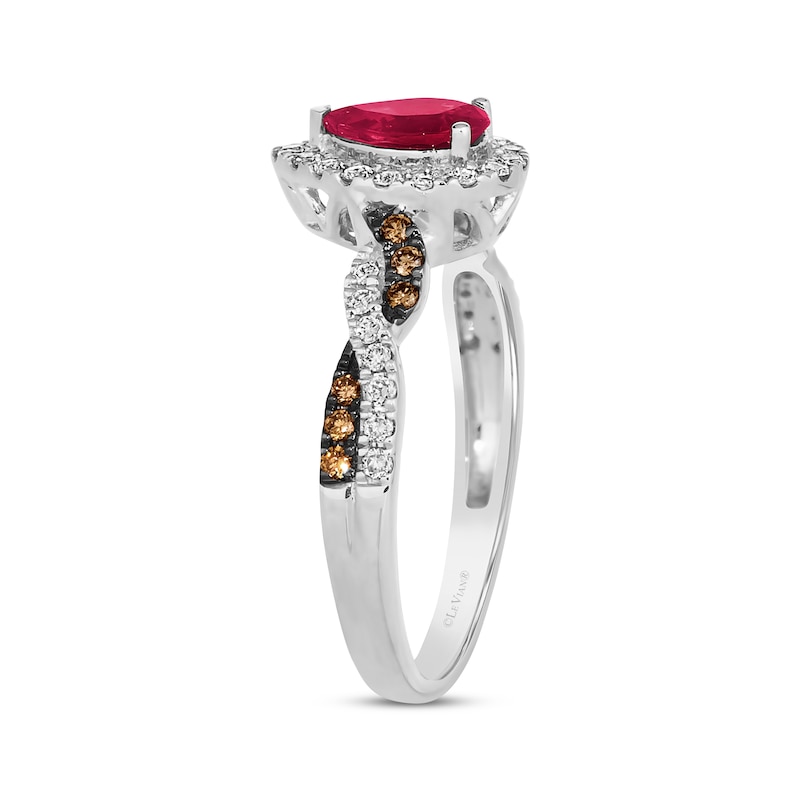 Le Vian Chocolate Twist Pear-Shaped Ruby Ring 1/3 ct tw Diamonds 14K Vanilla Gold