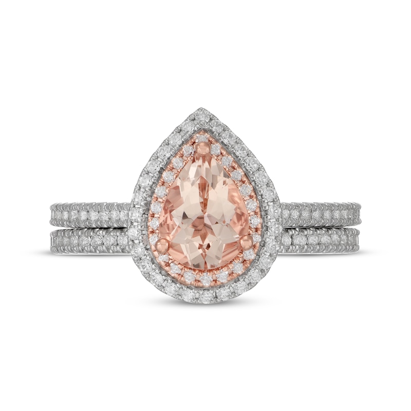 Neil Lane Pear Shaped Morganite And Diamond Double Halo Bridal Set 12 Ct Tw 14k Two Tone Gold Kay 5309