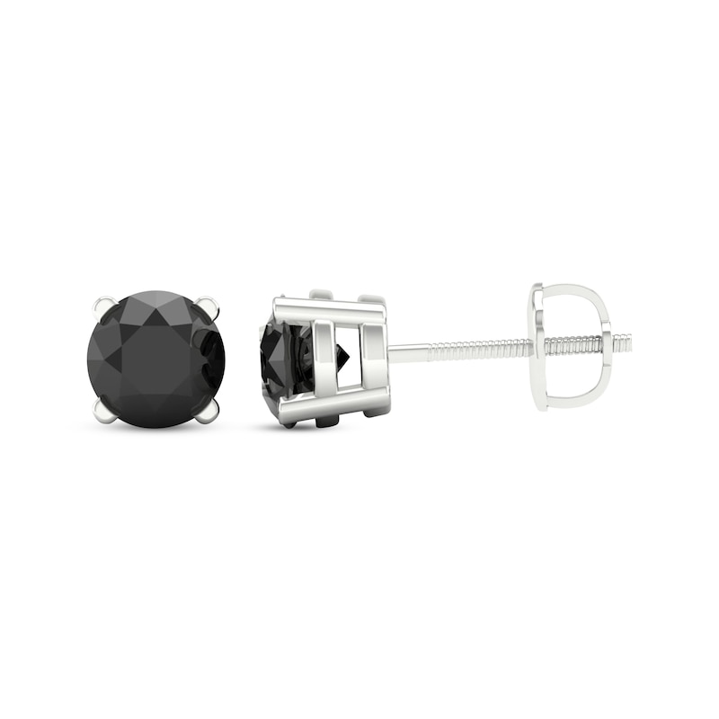 Round-cut Black Diamond Solitaire Stud Earrings 2 ct tw 10K White Gold ...