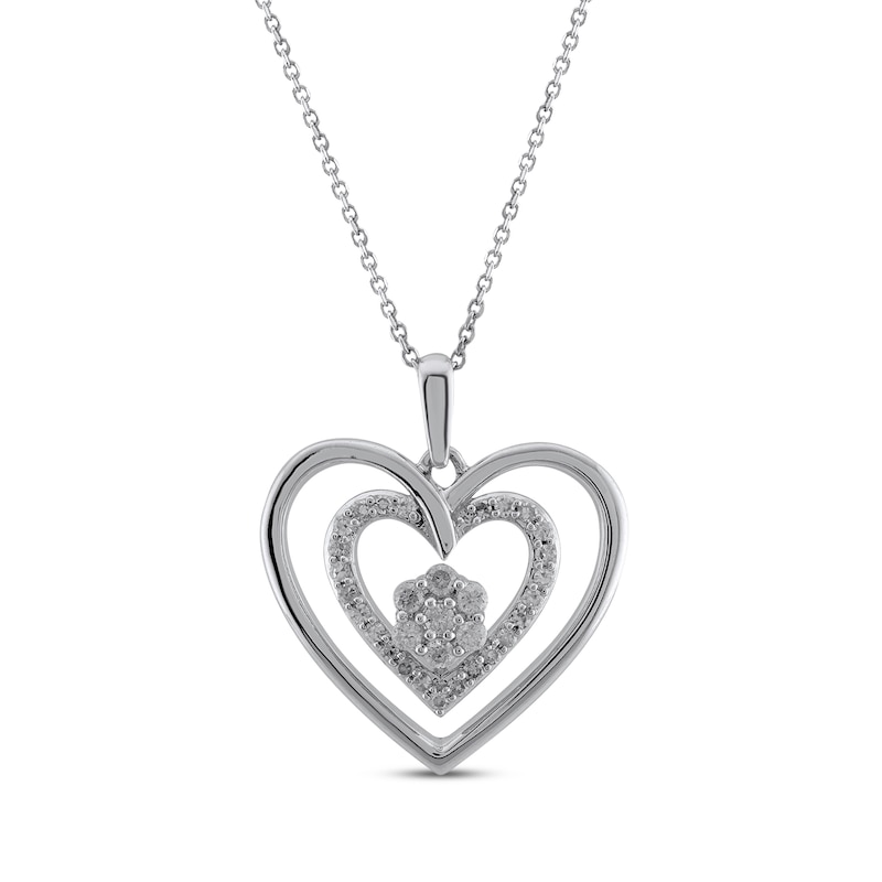 Multi-Diamond Double Heart Necklace 1/4 ct tw 10K White Gold 18