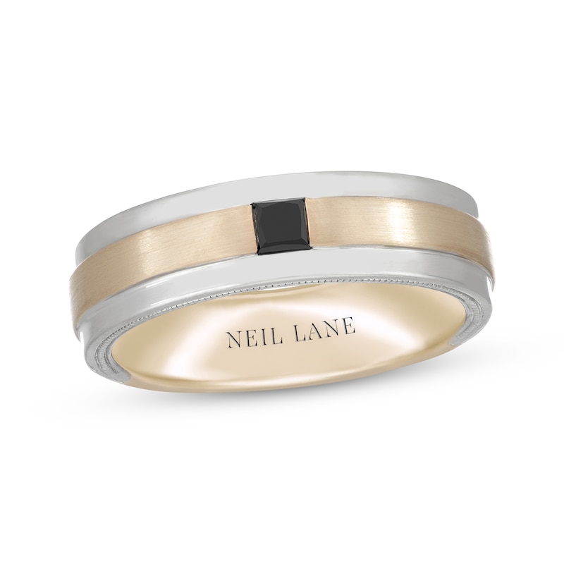 Main Image 1 of Neil Lane Men's Square-Cut Black Diamond Wedding Band 1/4 ct tw 14K Two-Tone Gold