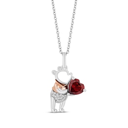 Disney Treasures Winnie the Pooh Heart-Cut Garnet & Diamond Accent Necklace Sterling Silver & 10K Rose Gold 19&quot;