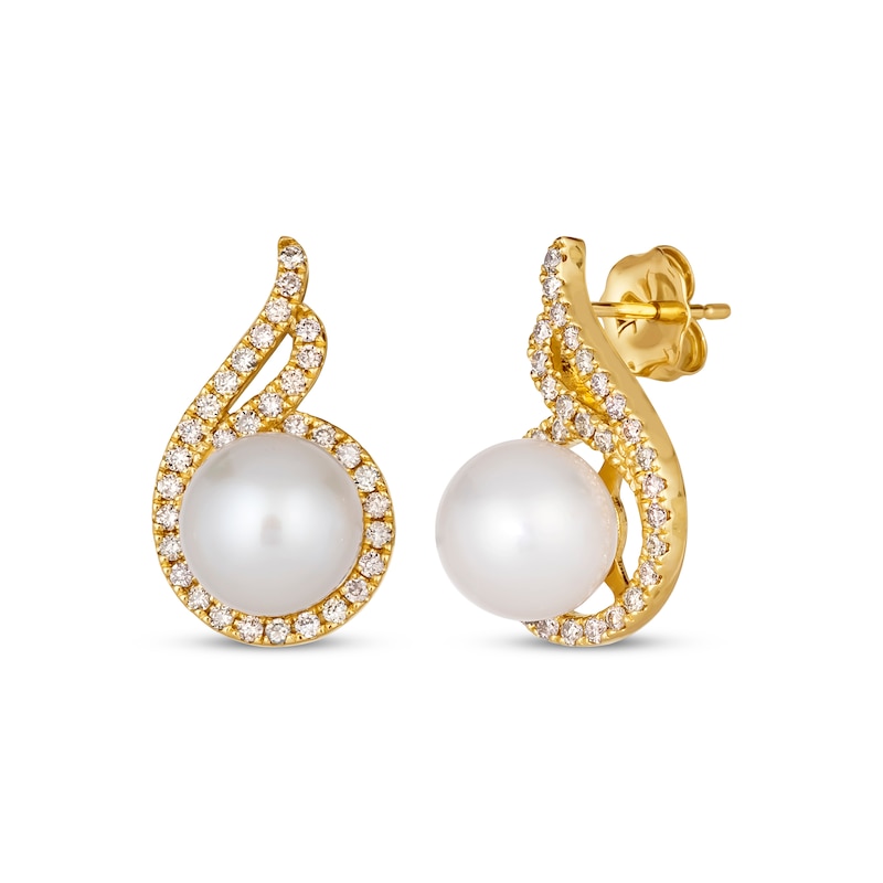 Main Image 1 of Le Vian Cultured Pearl Swirl Earrings 1/2 ct tw Diamonds 14K Honey Gold