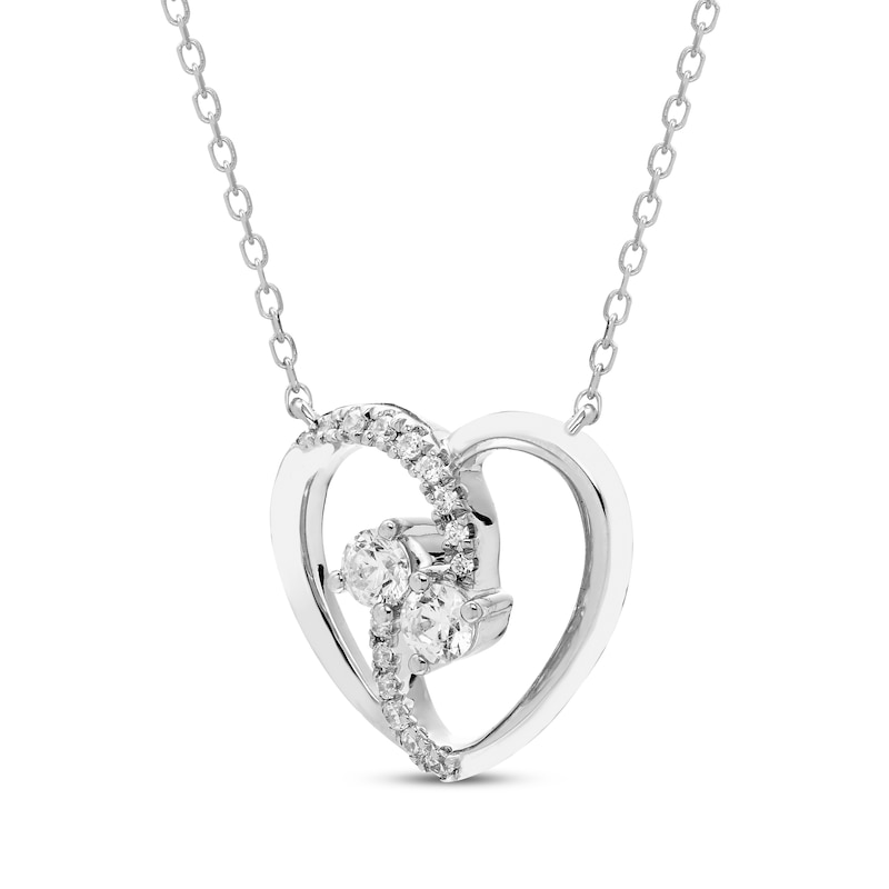 Main Image 2 of Diamond Two-Stone Heart Necklace 1/3 ct tw Sterling Silver 18&quot;