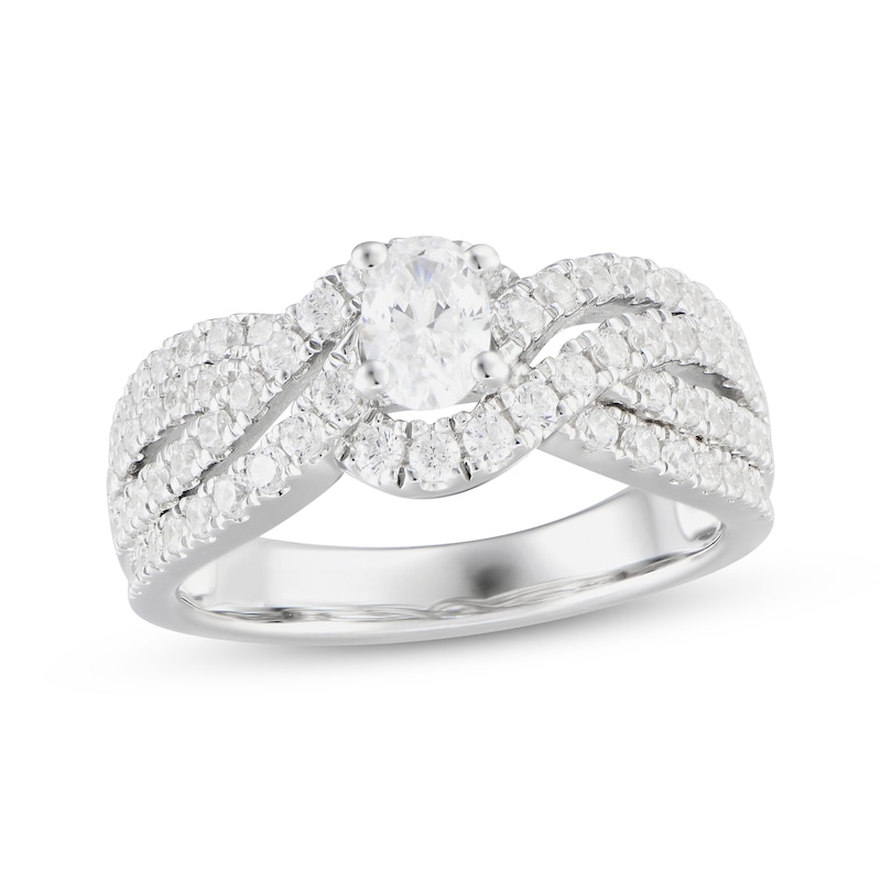 Main Image 1 of Oval-Cut Diamond Bypass Swirl Engagement Ring 1-1/4 ct tw 14K White Gold