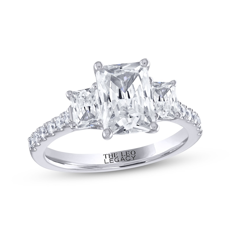 Main Image 1 of THE LEO Legacy Lab-Grown Diamond Emerald-Cut Three-Stone Engagement Ring 2-7/8 ct tw 14K White Gold