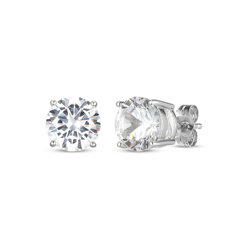 Main Image 1 of White Lab-Created Sapphire Solitaire Stud Earrings 8mm Sterling Silver