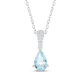 Pear-Shaped Aquamarine & Diamond Necklace 1/20 ct tw 10K White Gold 18&quot;