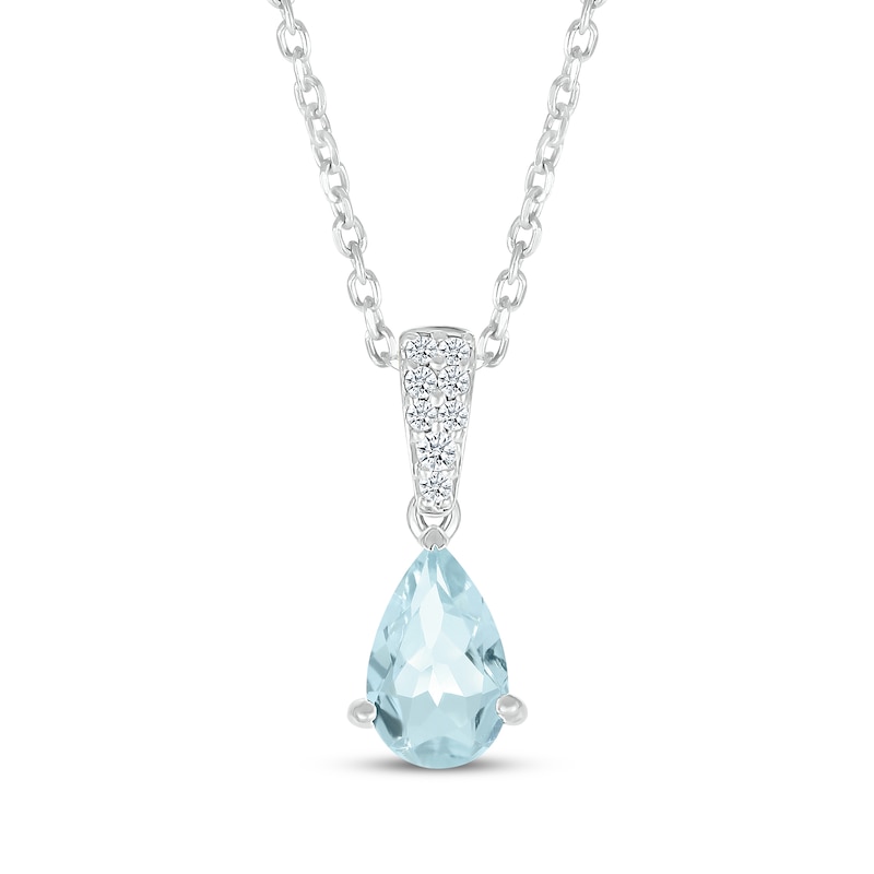 Pear-Shaped Aquamarine & Diamond Necklace 1/20 ct tw 10K White Gold 18 ...