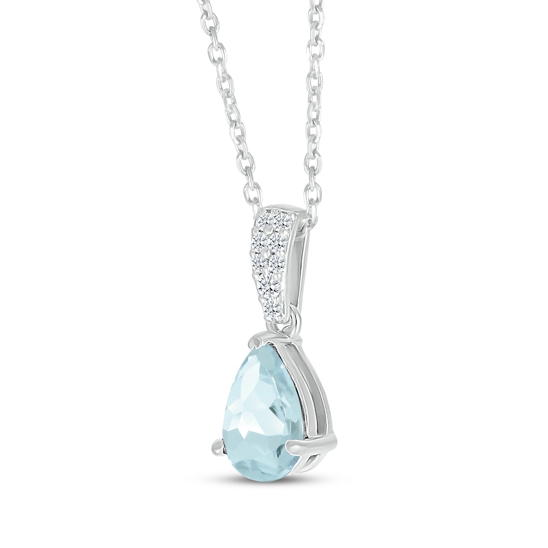 Pear-Shaped Aquamarine & Diamond Necklace 1/20 ct tw 10K White Gold 18"