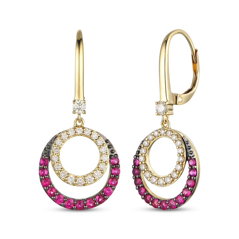 Main Image 1 of Le Vian Diamond & Ruby Dangle Earrings 3/8 ct tw Diamonds 14K Honey Gold