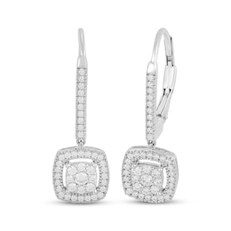 Multi-Diamond Cushion Halo Dangle Earrings 1/3 ct tw 10K White Gold