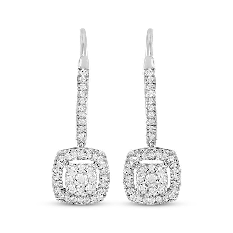 Multi-Diamond Cushion Halo Dangle Earrings 1/3 ct tw 10K White Gold