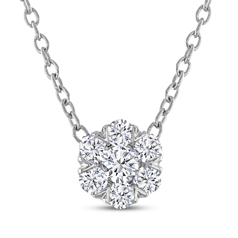 Main Image 1 of THE LEO Diamond Multi-Stone Flower Necklace 1/4 ct tw 14K White Gold 19&quot;