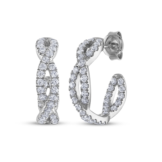 THE LEO Diamond Twist J-Hoop Inside-Out Earrings 7/8 ct tw 14K White Gold