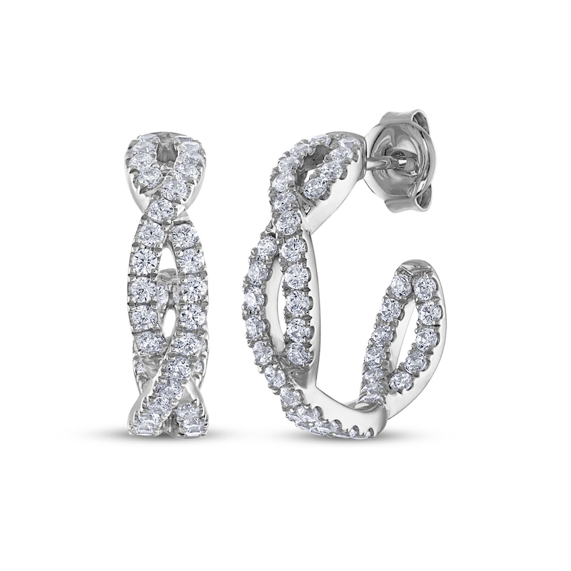 Main Image 1 of THE LEO Diamond Twist J-Hoop Inside-Out Earrings 7/8 ct tw 14K White Gold