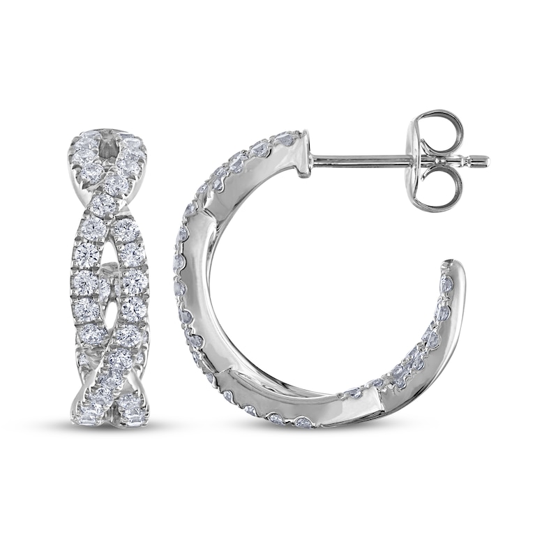 Main Image 3 of THE LEO Diamond Twist J-Hoop Inside-Out Earrings 7/8 ct tw 14K White Gold