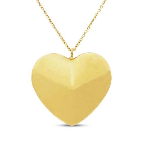 Hollow Puffed Heart Necklace 14K Yellow Gold 18"