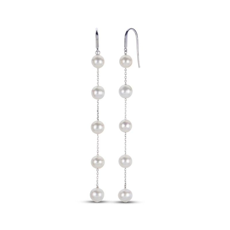 Main Image 1 of Cultured Pearl Chain Drop Earrings Sterling Silver