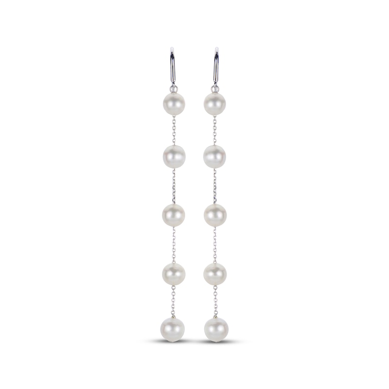 Main Image 2 of Cultured Pearl Chain Drop Earrings Sterling Silver