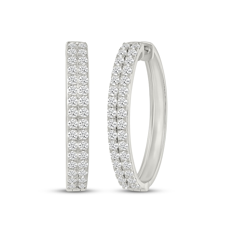 Main Image 1 of Diamond Two-Row Hoop Earrings 2 ct tw 10K White Gold