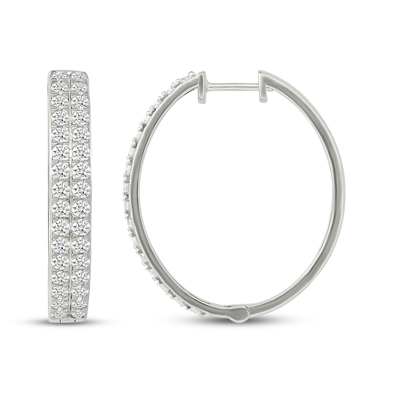 Main Image 3 of Diamond Two-Row Hoop Earrings 2 ct tw 10K White Gold